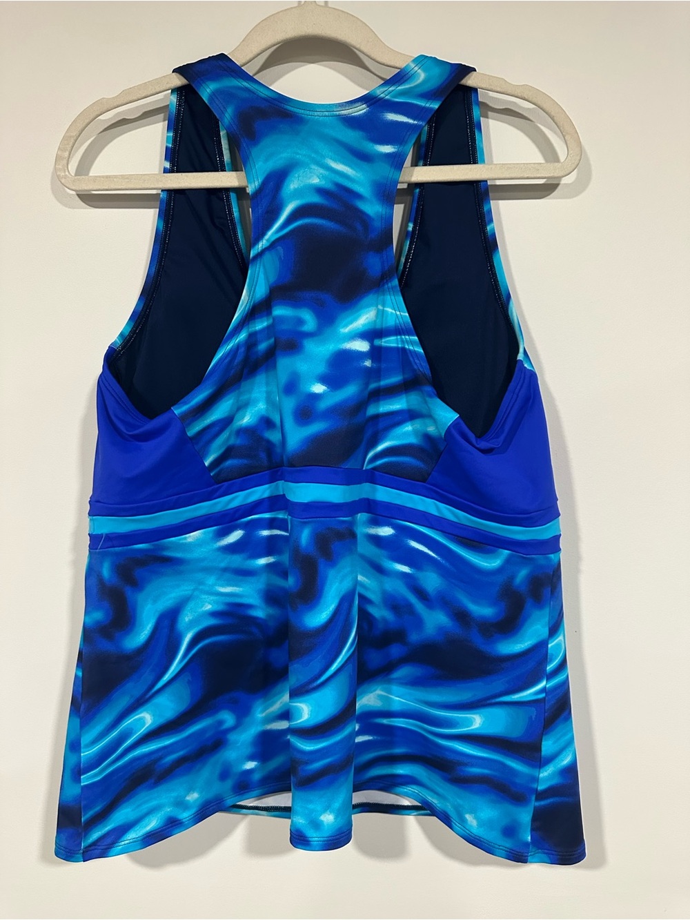 Lands End Zip Racer Back Tankini Top Swim Electric Blue Multi Swirl XL 18 - Picture 2 of 3